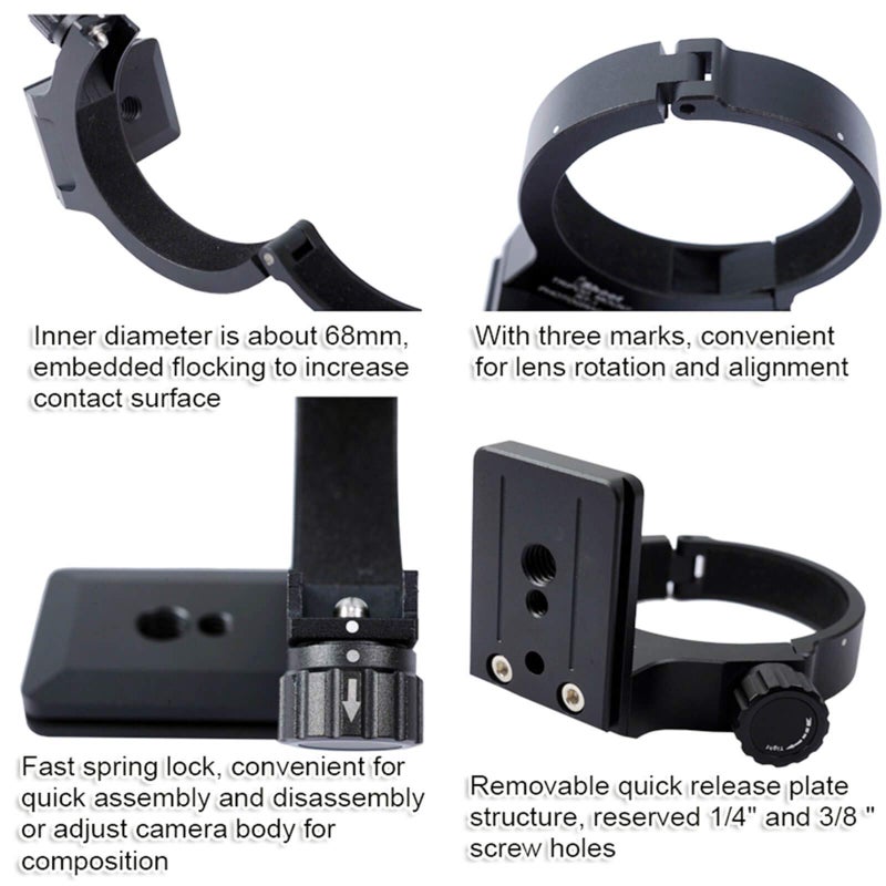 iShoot Improved Lens Collar Tripod Mount Ring for Nikon RT-1 Nikkor AF-S 300mm F/4E PF ED VR & AF-S 70-200mm F/4G ED VR, Bottom Quick Release Plate Feature Compatible with Arca-Swiss 39mm Fit Ballhead - Image 5